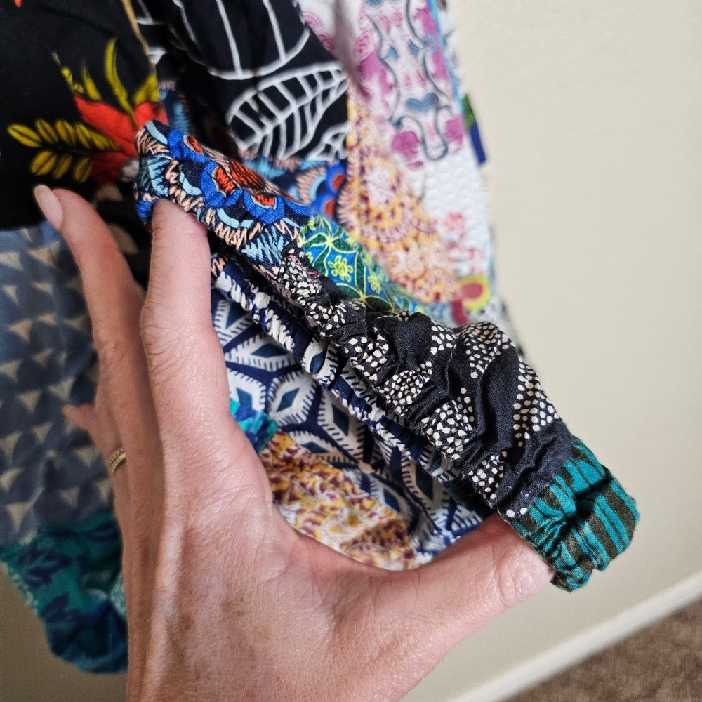 Boho Patchwork Harem Drop Crotch Pants Smocked Mu… - image 7